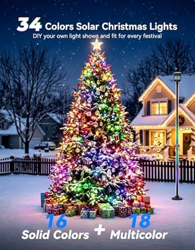 LitHome 34 Colors Solar String Lights Outdoor with Remote, 33 FT 100 LED