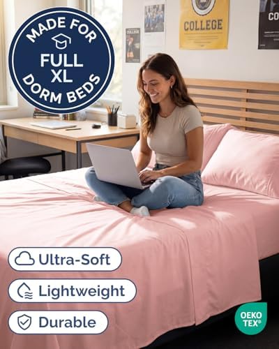 Full XL Sheets - 4 Piece Full XL Sheet Set - Cool & Breathable - Baby Pink