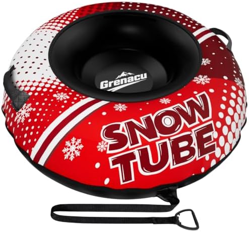 48" Snow Tube with Canvas Cover, Heavy Duty Snow Sled for Kids & Adults