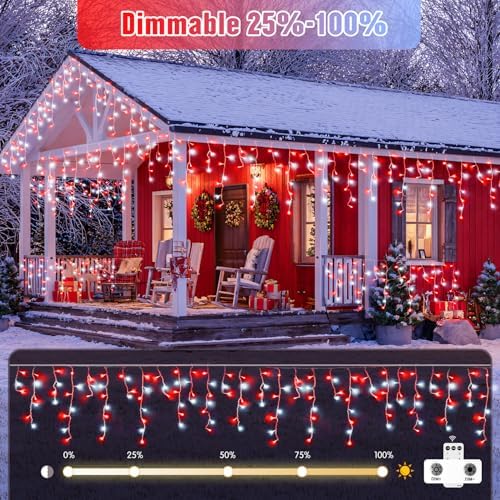 JMEXSUSS 400 LED 38.8 Ft Red and White Icicle Christmas Lights for Outside
