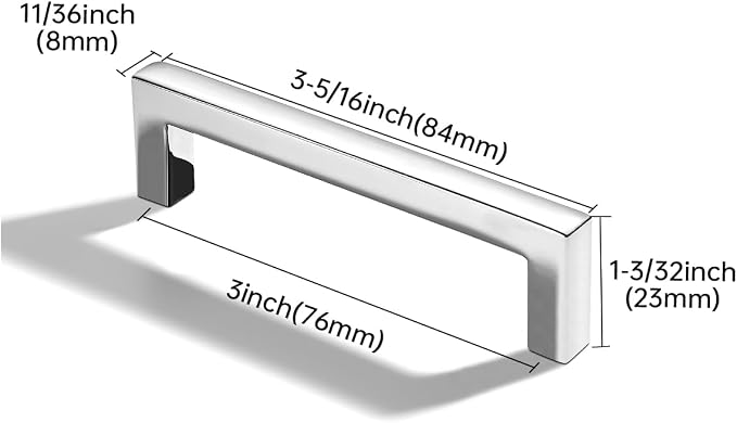khtumeware 2 Pack 3 inch(76mm) Hole Center Polished Chrome Cabinet Pulls Solid Heavy-Duty Square Cabinet Handles Drawer Pulls Kitchen Cabinet Hardware Kitchen Handle