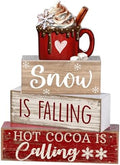 Lineshading 4 Pcs Christmas Table Decor, Hot Cocoa Wood Block Sign Home Set