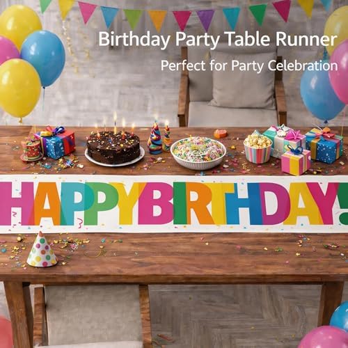 Birthday Decorations - Happy Birthday Table Runner | Happy Birthday Decorations for Home Party Kitchen Dining Table Decor - Birthday Party Favors Supplies
