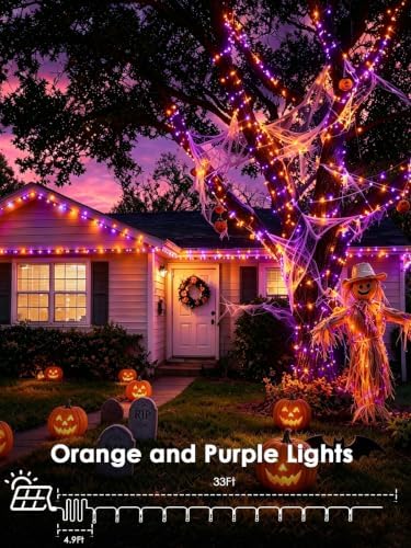 Solar Halloween Lights 4 Pack 152FT 400 LED String Lights Purple and Orange