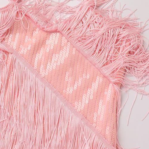IDOPIP Kids Girls 1920s Flapper Dress Tassels Sequins Fringe Latin Dance Dress Gatsby Halloween Party Ballroom Dance Costumes