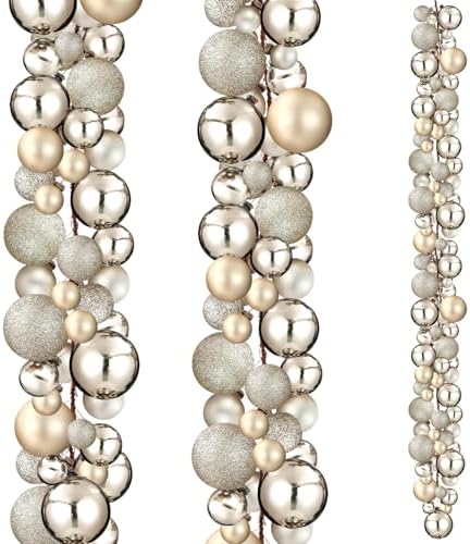 2 Pcs 6 ft Christmas Ball Ornament Garland, Champagne Gold
