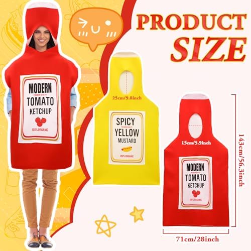 Newcotte 3 Pcs Ketchup and Mustard Couple's Costume, Halloween Food Set