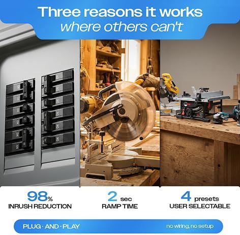 Torque Tamer GS10 Soft Starter Fully Automatic Heavy Duty Universal for Power tools Miter Saw Table Saw Grinder Router Planer etc. (120V, 15A max.)