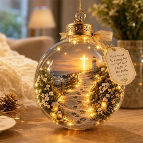Illuminated Scripture Keepsake Ornament, Lighted Hanging Decoration with Bible Verse, Religious Themed Holiday Ornament, Transparant Ball with 2D Flat Sheet for Christmas Tree Home Display，D