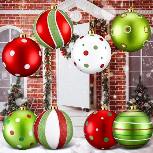 RoundFunny 8 Pcs 6 Inch Classic Christmas Ball Ornaments, Lime Green