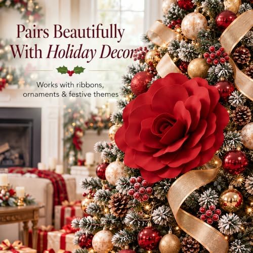 WinnerWhy 6 Pcs Extra Large 16'' Artificial Rose for Christmas Tree Decor