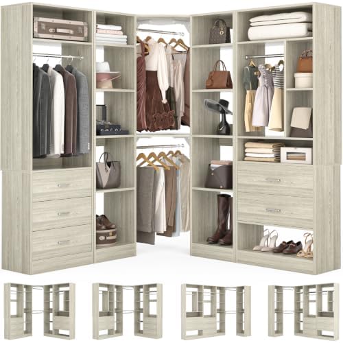 Besiost Corner Closet System with 5 Drawers, Closet Organizer Systems