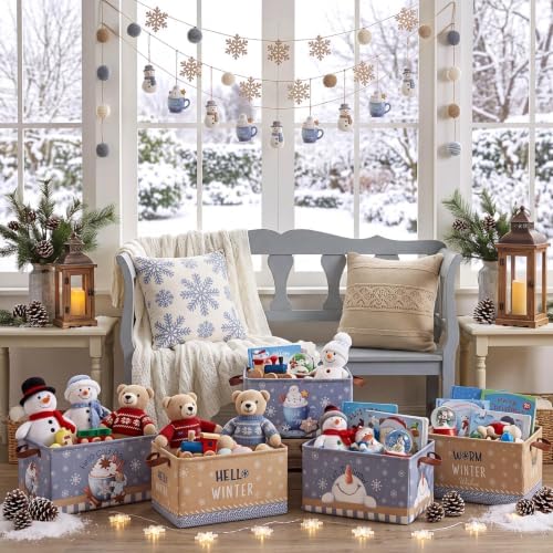 CHENGU 6 Pack Winter Storage Bin Collapsible Winter Christmas Basket