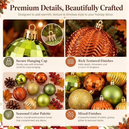Lunmon 64 Pcs Fall Ornaments Orange Lime Green Autumn Thanksgiving Bulbs