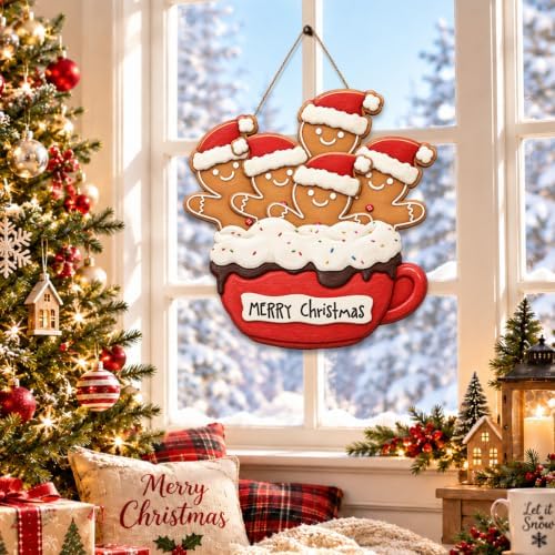 Gingerbread Christmas Decorations Merry Christmas Hanging Wooden Sign