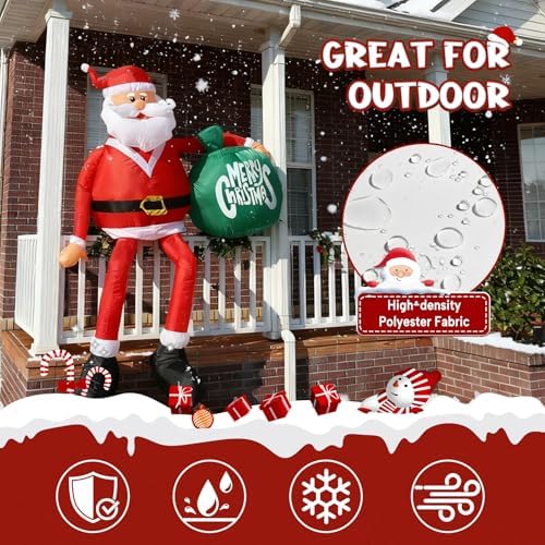 8FT Climbing Santa Inflatable with Gift Bag and LED Lights for Yard