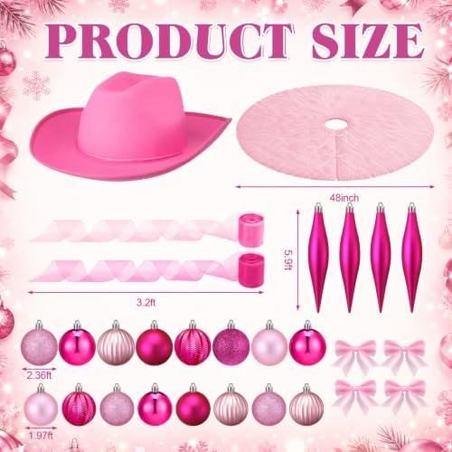 Sosation 28 Pcs Pink Cowgirl Christmas Tree Decor Complete Set