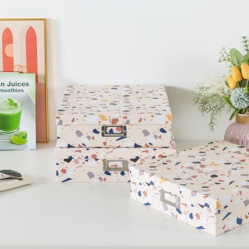Soul & Lane - Cardboard Storage Boxes with Lids, Set of 3, Terrazzo