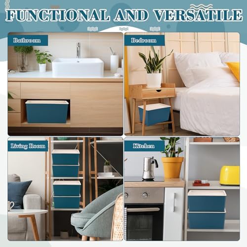 Menkxi 4 Pcs Storage Bins with Lids, Blue, Small