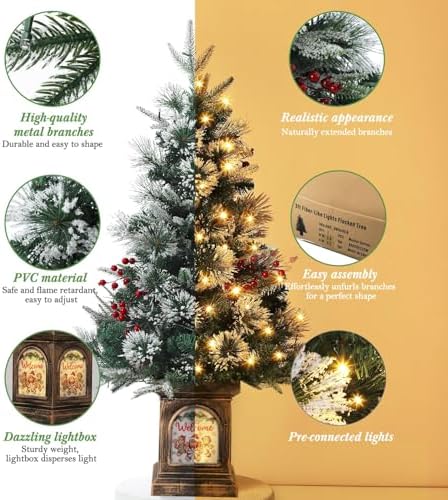 3FT Mini Christmas Tree with Battery Operated Lights for Holiday Decor