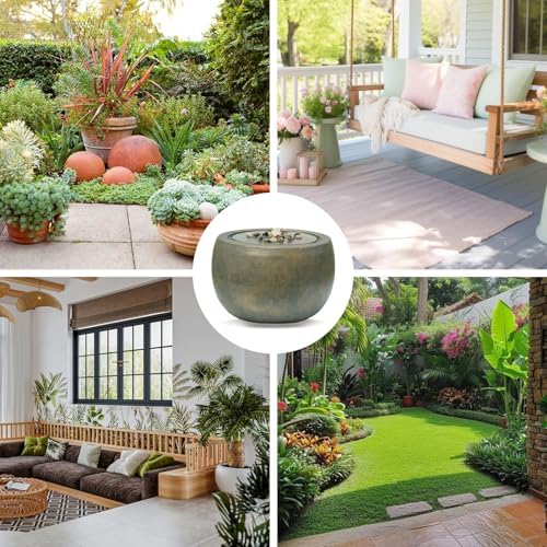 Tankana Garden Water Fountain Outdoor Large Round Bubbler Water Feature Indoor with Lights & Pump for Patio Pool Pond Yard Home Decor Gold, 25 "L X 25" W X 17.5" H