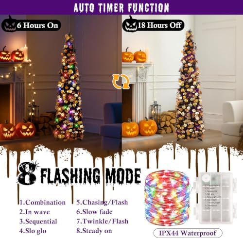 N&T NIETING Halloween Tree Decorations with Lights, 5FT, Black Purple