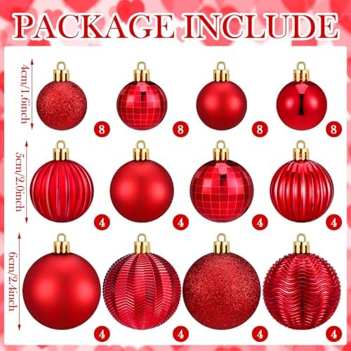 Lunmon 64 Pcs Red Christmas Ornaments Luxury Red Xmas Bulbs