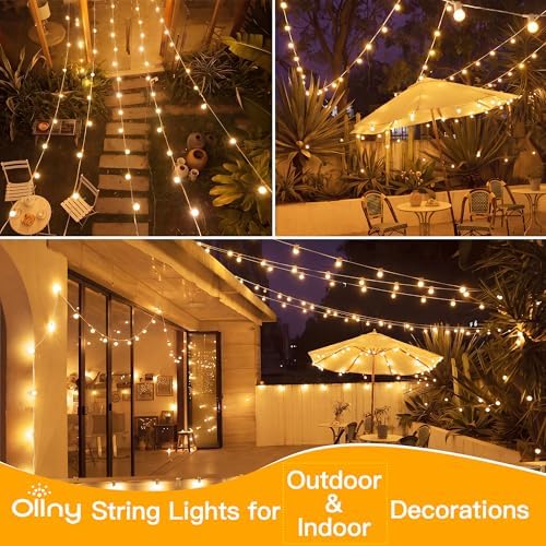 Ollny Outdoor String Lights, 50FT LED Patio Lights Waterproof White Wire