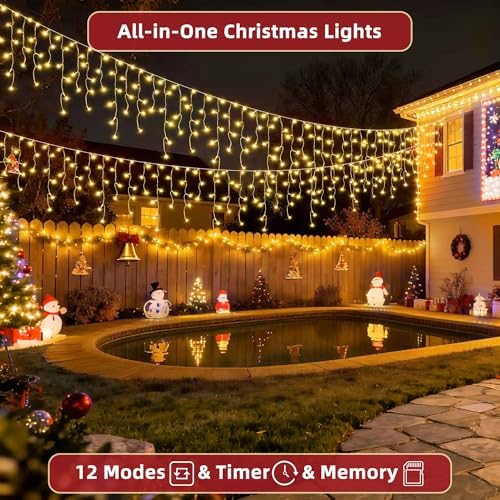 670 LED 66ft Christmas Lights with 148 Drops, 12 Lighting Modes Warm White Christmas Decoration Twinkling Lights Dimmable, Timer Outdoor Waterproof Fairy Lights for Indoor Garden House Eaves Roof