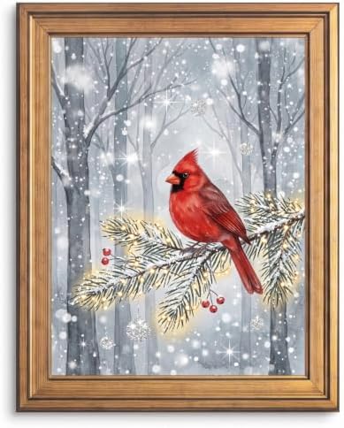 Framed Red Cardinal Winter Canvas Art Gold Frame Inch 24x36