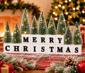 Merry Christmas Table Decor with Warm Lighted Mini Trees and 3D Letters