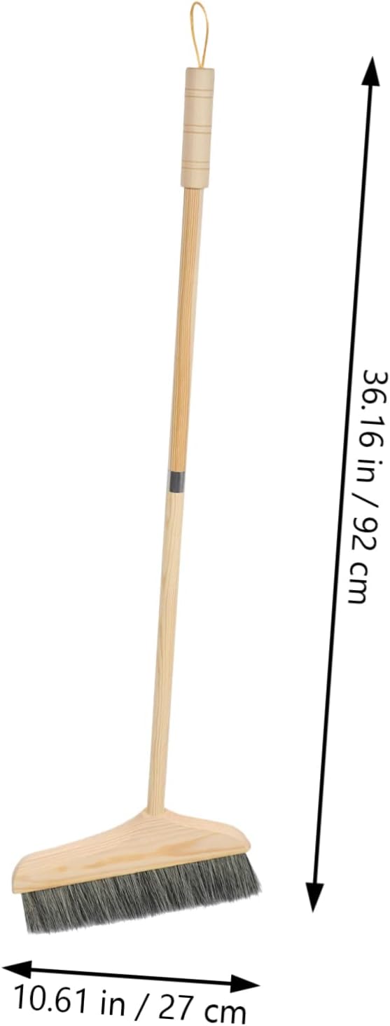 Mobestech 1 Set Solid Wood Bristle Broom and Dustpan Set Floor Broom Office Garbage Shovel Long Handle Dustpan Supple with Home Stainless Steel Toddler Soft Bucket