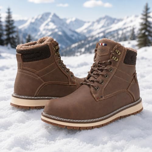 ANALEAF Mens Snow Boots Warm Winter Boots Non Slip Outdoor Fur Lined Shoes