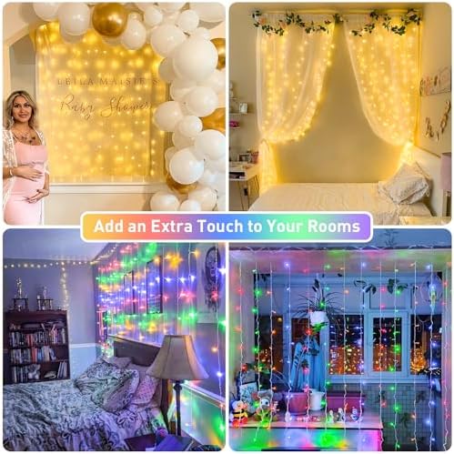 JMEXSUSS 300LED Dual Color Changing Curtain Lights, Plug in, 9.8 x 9.8ft
