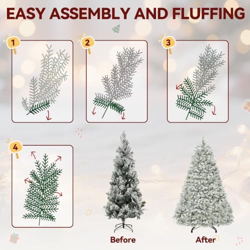 DWVO 6ft Snow Flocked Artificial Christmas Tree with 880 Tips