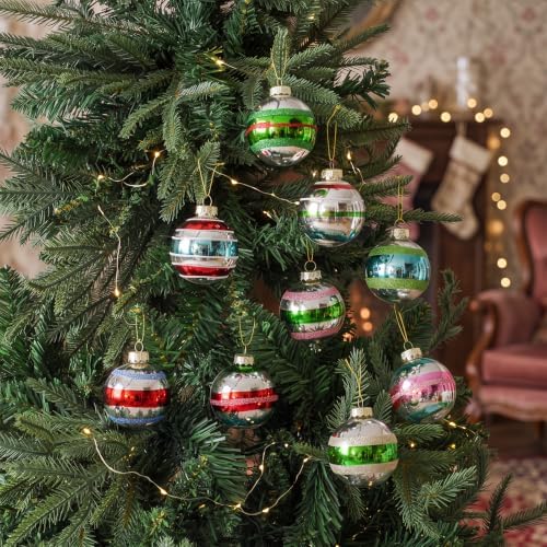 Soulchen 9 Pcs Vintage Glass Christmas Ornament 2.36 Inch Silver Retro Ball