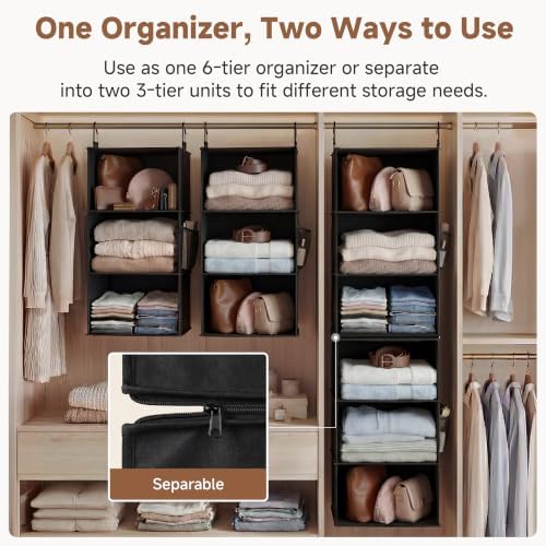 StorageWorks Hanging Closet Organizer, 6-Shelf with 2-in-1 Design, Ivory