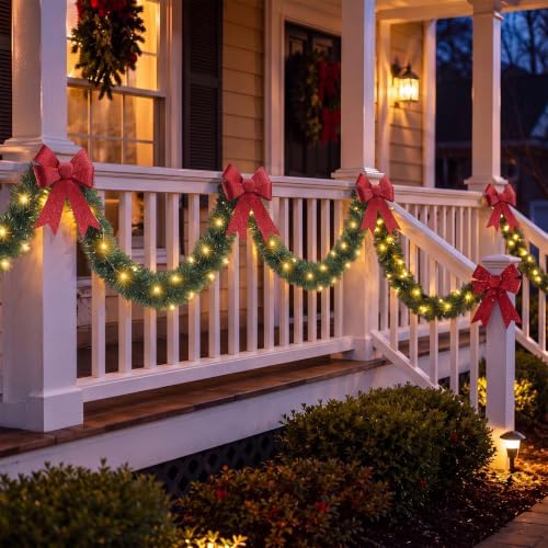 Kingdder 4 Pcs 30FT Outdoor Christmas Garland with Solar Lights, Warm White