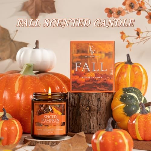 Fall Candle, Spiced Pumpkin Scented Candles for Home, Natural Soy Autumn Candle Aromatherapy Candle, 7 oz Jar Candles Fall Gifts for Women Men