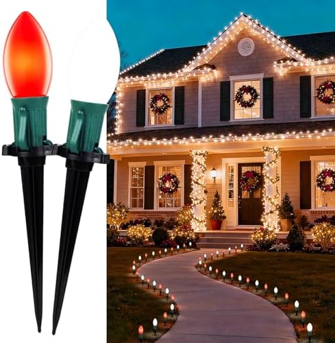 Christmas Pathway Lights Outdoor, 51.4 Ft 40 Bulbs C9 Lights Red and White