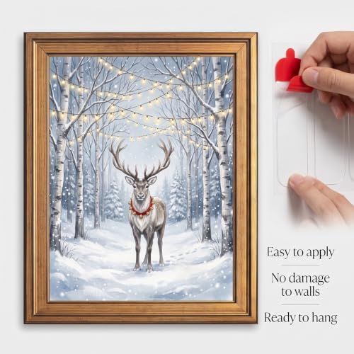 Framed Reindeer Canvas Art Gold Frame Winter Landscape Inch 12x16