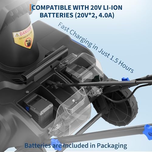 Cordless Snow Blower, Electric Self-Propelled Battery Snow Blower with 2X 20v Battery, Clears 20" Wide, 12" Deep Snow, 180° Rotating Chute, LED Lights for Winter Storm for Sidewalk and Driveways, Blue