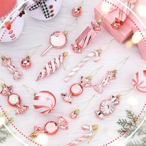 96 Pcs Christmas Tree Ornaments Rose Gold Candy Ball Ornament
