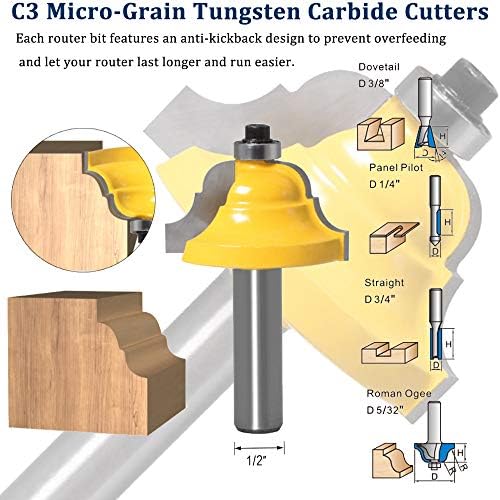 TAIWAIN 1/2" Shank Router Bit 41 PCS Frame Crown Mitered Door & Drawer Panel Molding Set, Woodworking Milling Cutters, Miter Wood Cabinet Router Bits Sets Cutter for Doors, Tables, Shelves(F-LE2)