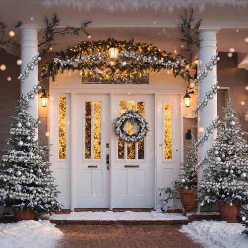 2 Pcs 6 ft Christmas Ball Ornament Garland, Mixed Silver