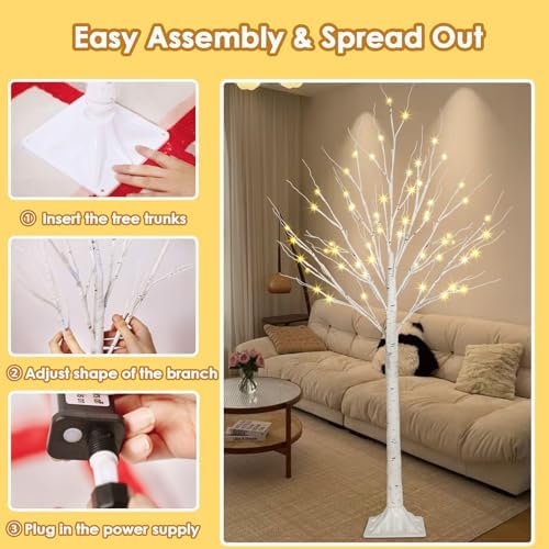 2 Pack 4FT Lighted Birch Trees, 96 LED Twinkling Trees, 2 Lighting Modes