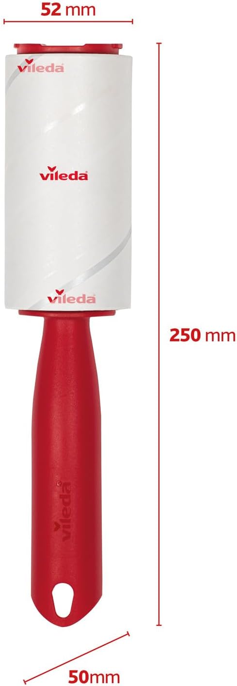 Vileda - Lint Roller Brush/Adhesive Sticky/Animal Hair Brush - 58 Sheets Per Roll - Red Handle