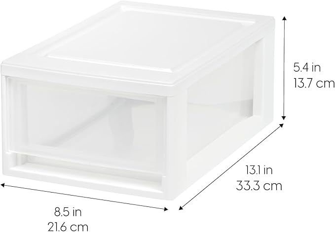 IRIS USA 6 Qt. Small Plastic Stacking Drawer, Stackable Storage Organizer Unit with Sliding Drawer for Bedroom Kitchen Under Sink Pantry Craft Room Dorm Office, White, 8-Pack