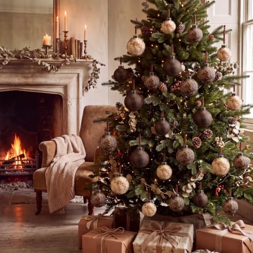 Yunlly 18 Pcs Neutral Christmas Ball Ornaments Textured Xmas Tree Decor