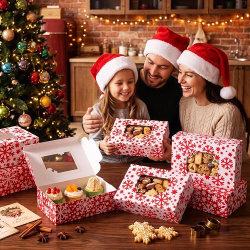 Tenceur 30 Pcs Christmas Cookie Box Window,8.7 x 5.8 x 2.8'',Snowy